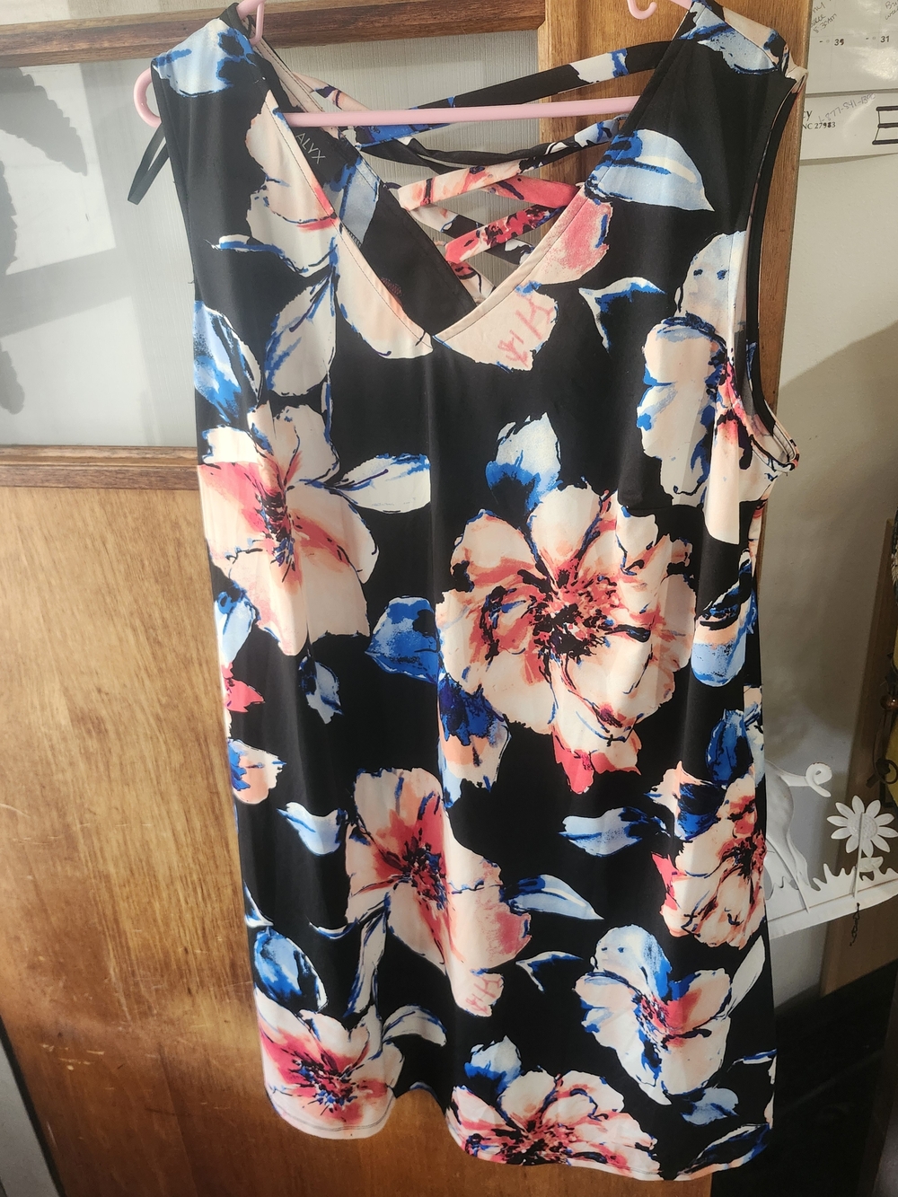 Alyx Plus Size Black Mini Dress with Pink & Blue Floral Print Size 2x